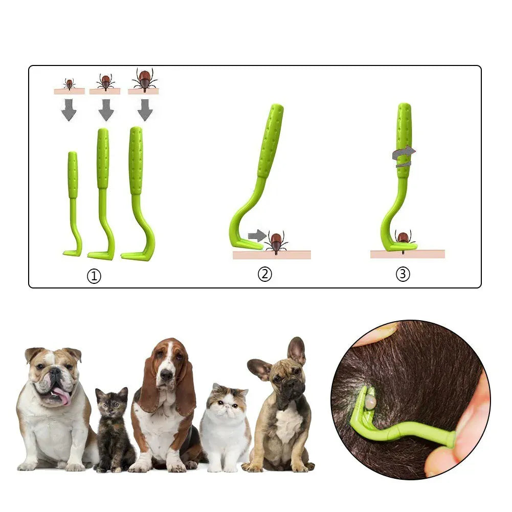 3-Pack Tick Remover Tweezers - Safe Flea & Mite Removal Tool for Dogs & Cats, Professional Tick Clamp Hook Pet Grooming Kit