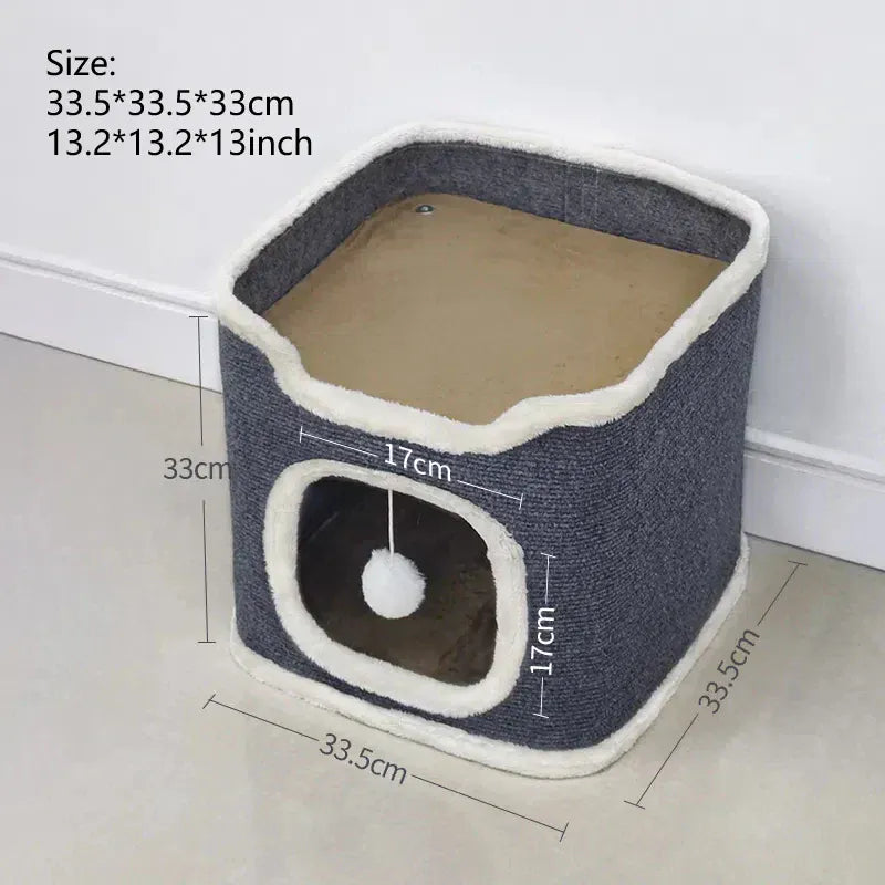 3-Tier Cat Condo with Hanging Toys - Multi-Level Covered Pet House