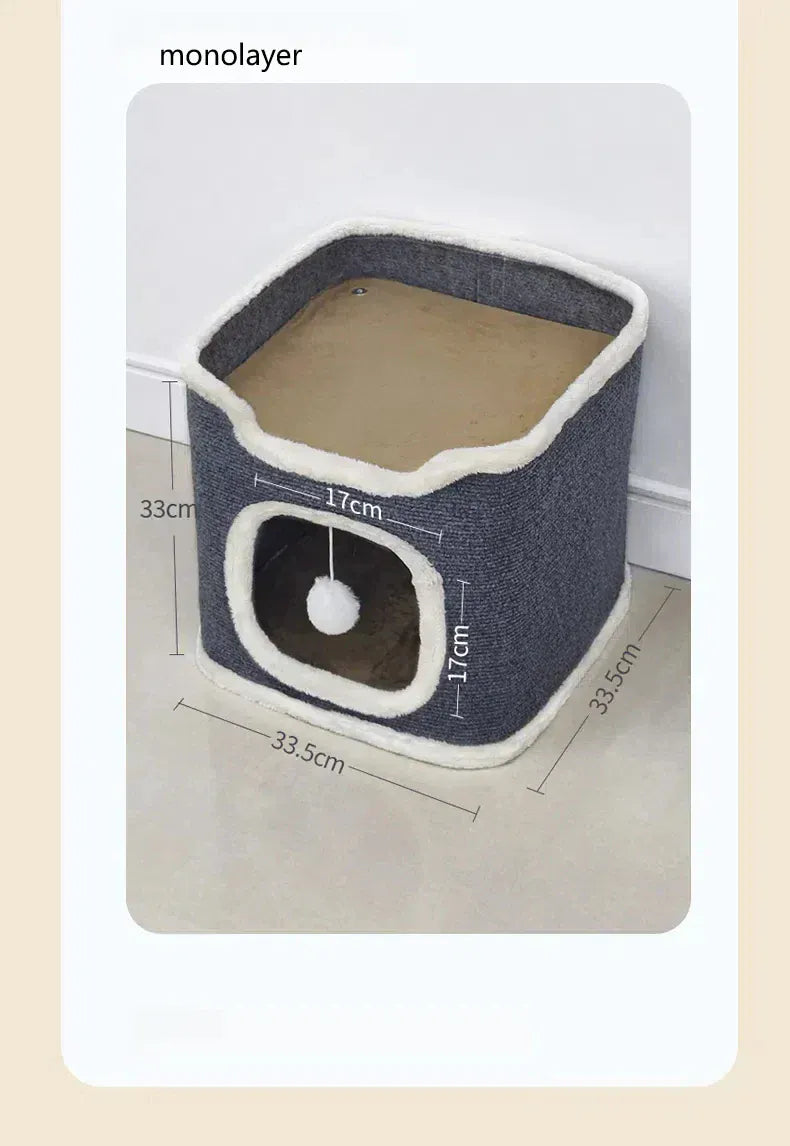 3-Tier Cat Condo with Hanging Toys - Multi-Level Covered Pet House