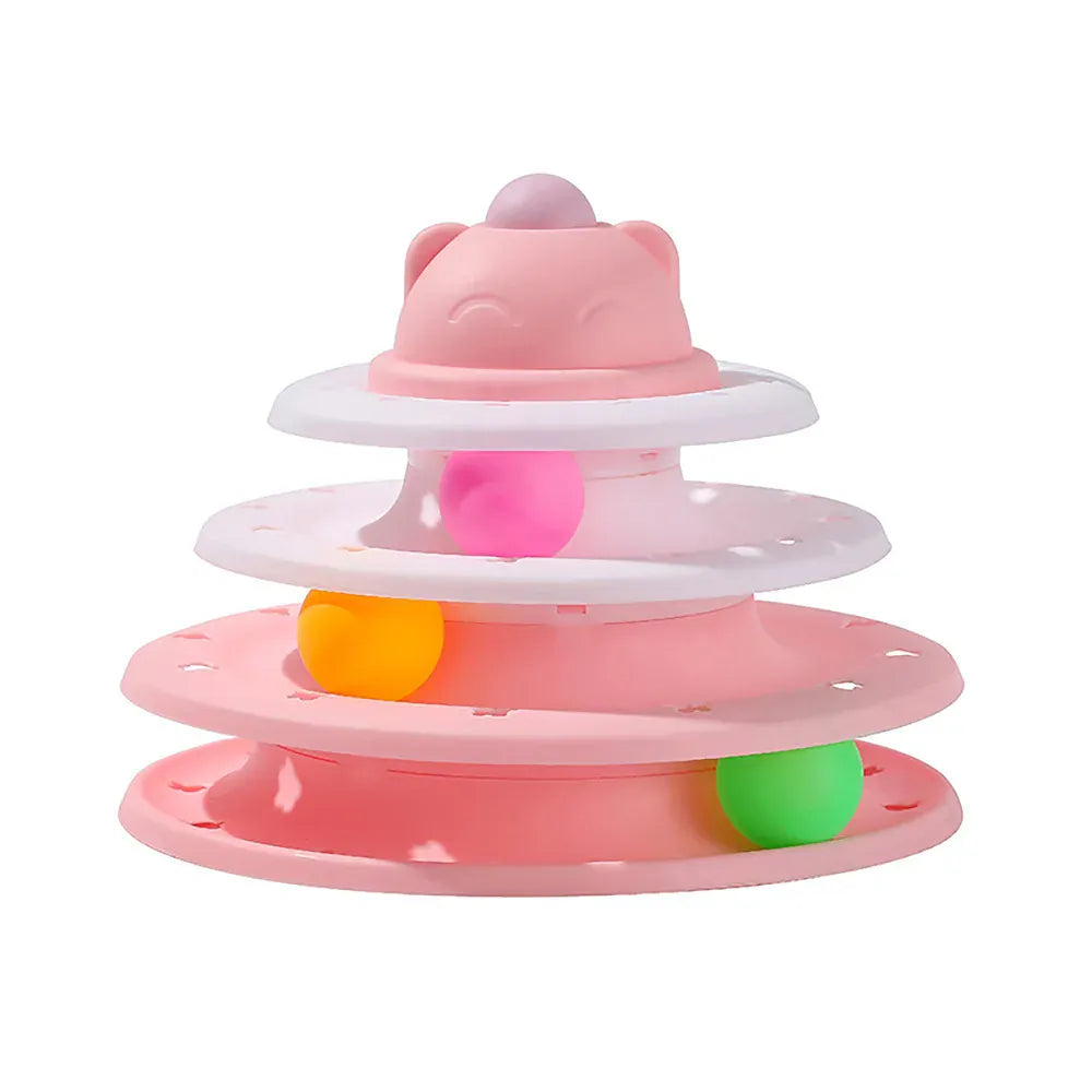 4-Level Cat Tower Toy - Interactive Turntable Roller Ball Track Puzzle Game
