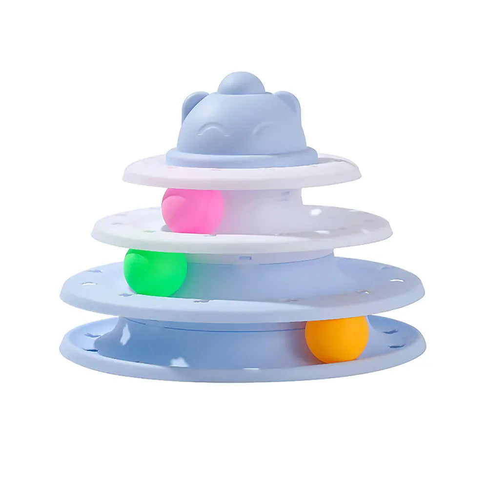 4-Level Cat Tower Toy - Interactive Turntable Roller Ball Track Puzzle Game