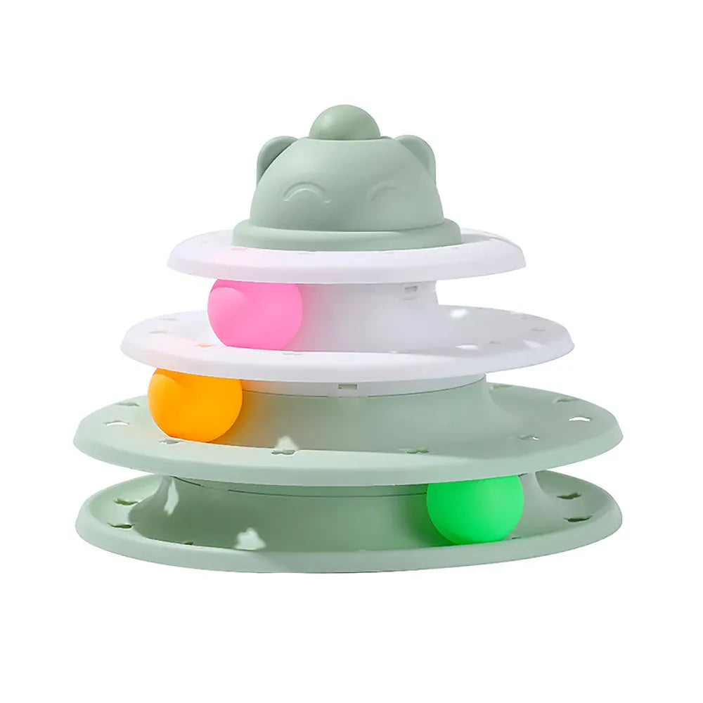 4-Level Cat Tower Toy - Interactive Turntable Roller Ball Track Puzzle Game