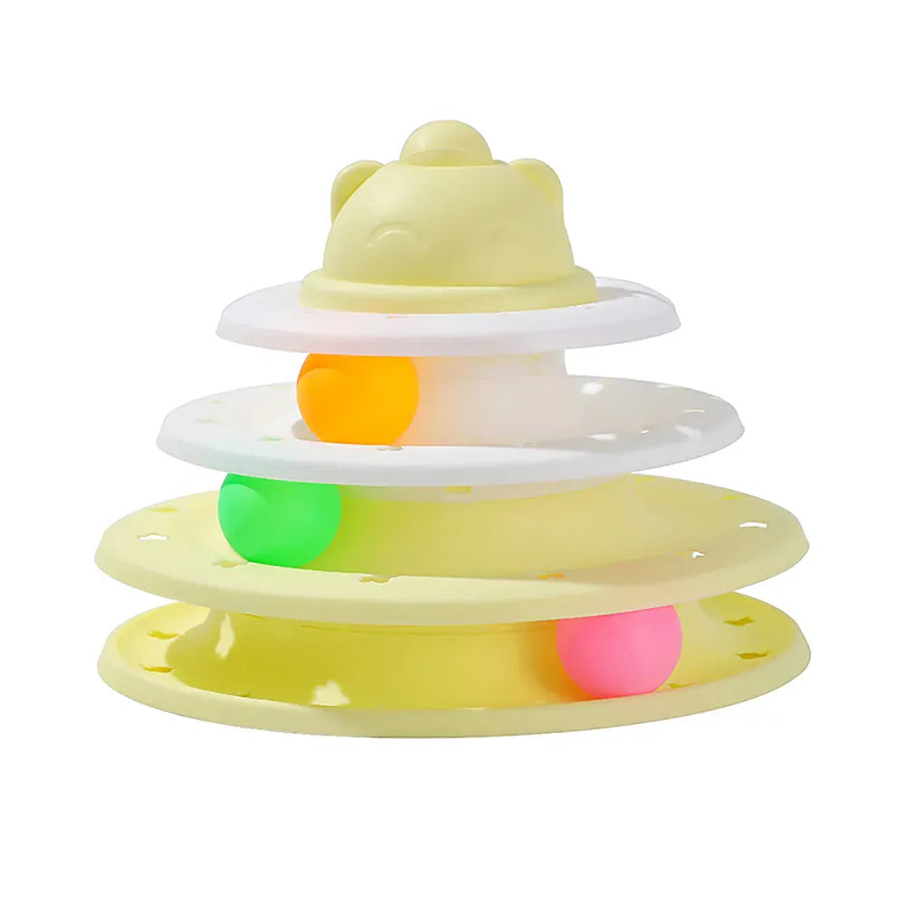 4-Level Cat Tower Toy - Interactive Turntable Roller Ball Track Puzzle Game