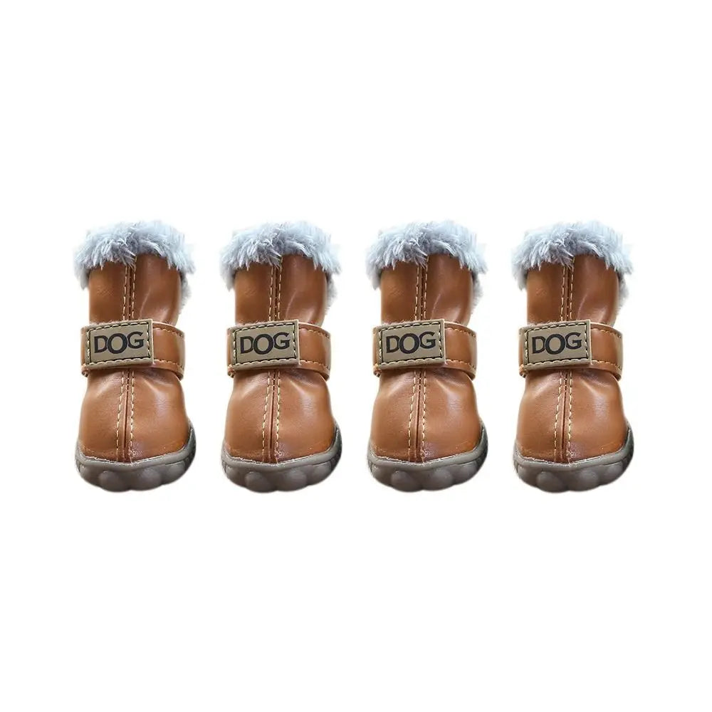 4-Pack Plush Snow Boots - Waterproof Winter Dog Shoes with Non-Slip Soles