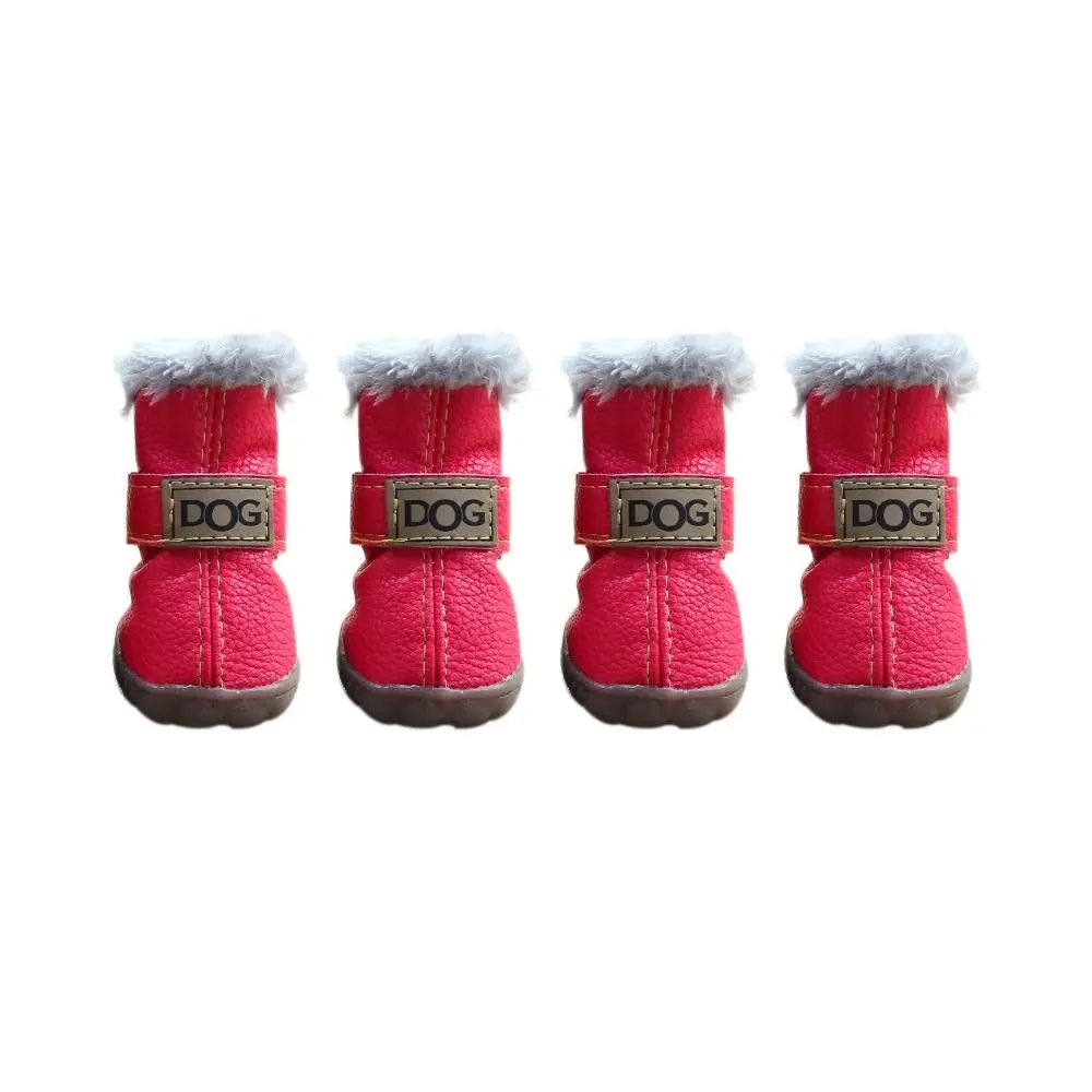 4-Pack Plush Snow Boots - Waterproof Winter Dog Shoes with Non-Slip Soles