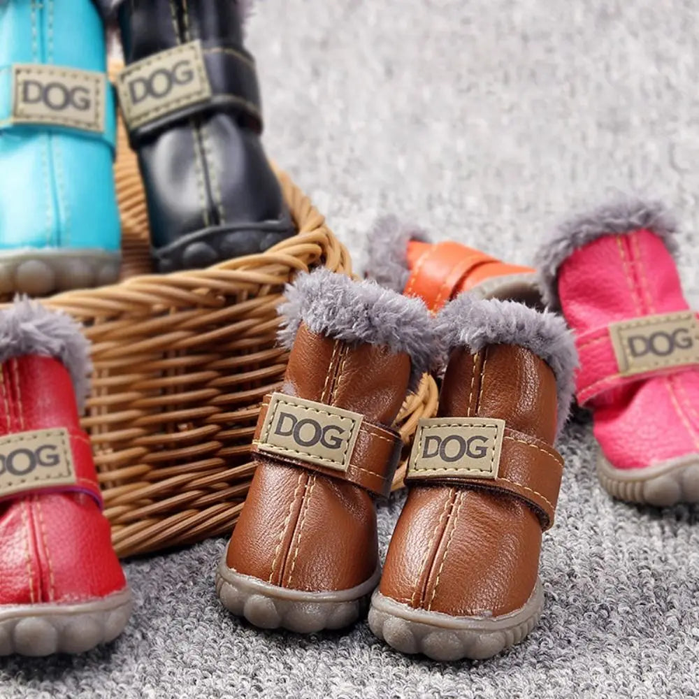 4-Pack Plush Snow Boots - Waterproof Winter Dog Shoes with Non-Slip Soles