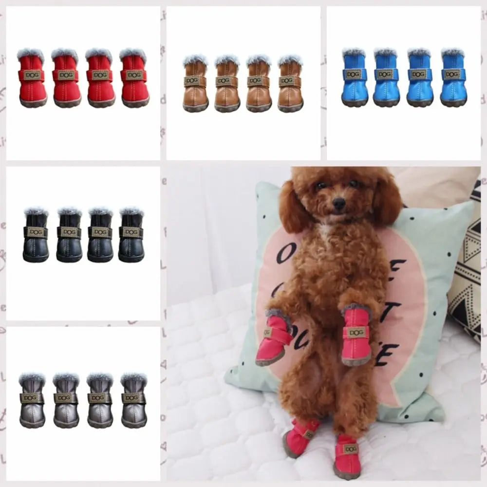 4-Pack Plush Snow Boots - Waterproof Winter Dog Shoes with Non-Slip Soles