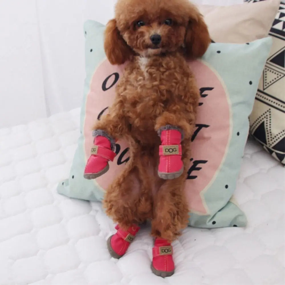 4-Pack Plush Snow Boots - Waterproof Winter Dog Shoes with Non-Slip Soles