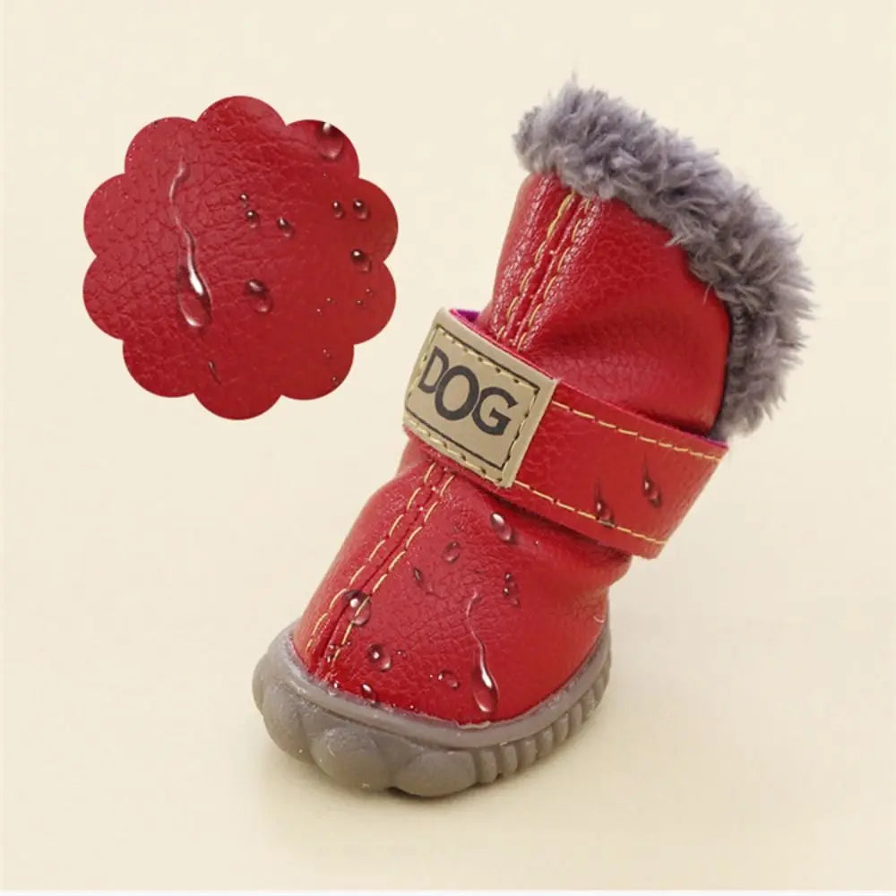 4-Pack Plush Snow Boots - Waterproof Winter Dog Shoes with Non-Slip Soles