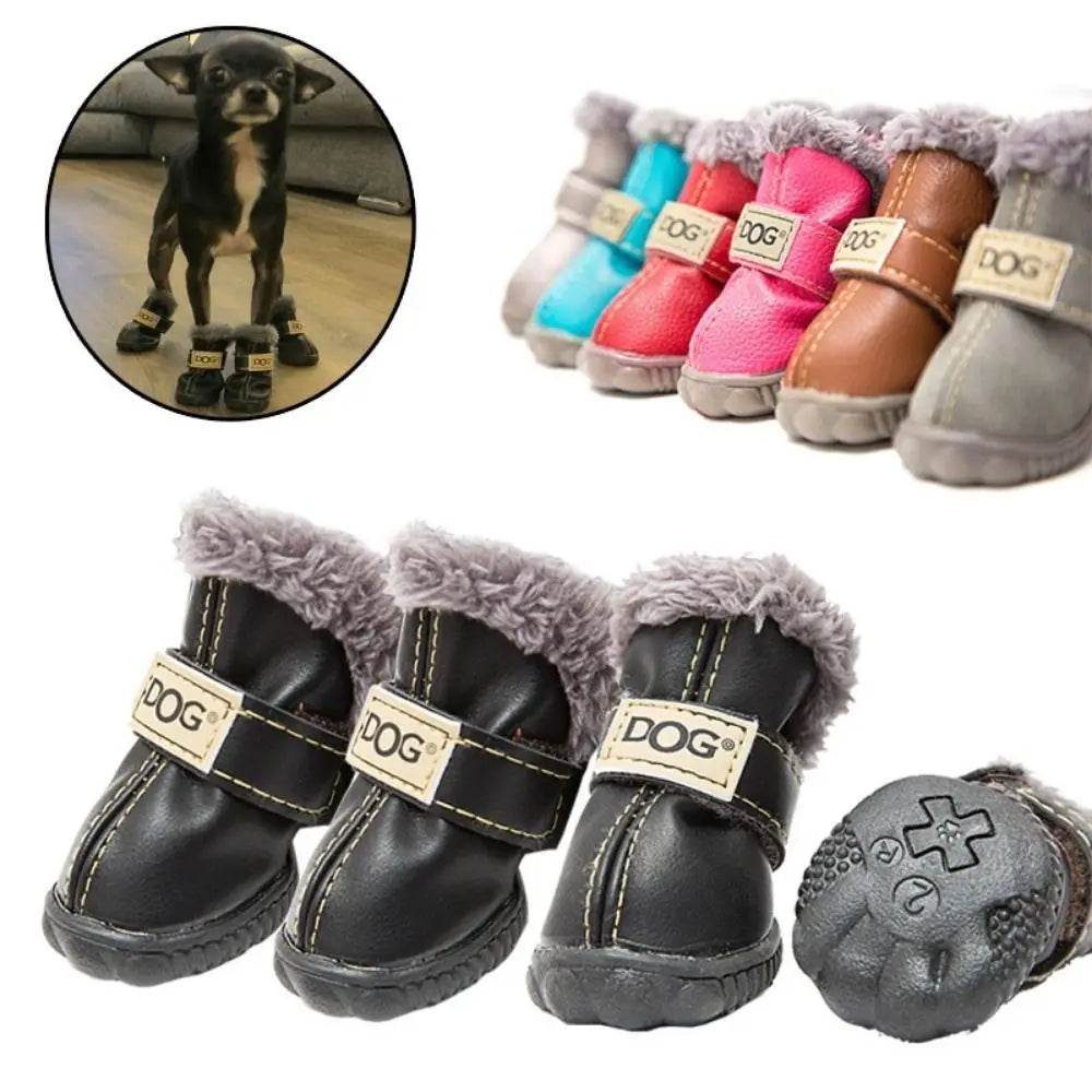 4-Pack Plush Snow Boots - Waterproof Winter Dog Shoes with Non-Slip Soles