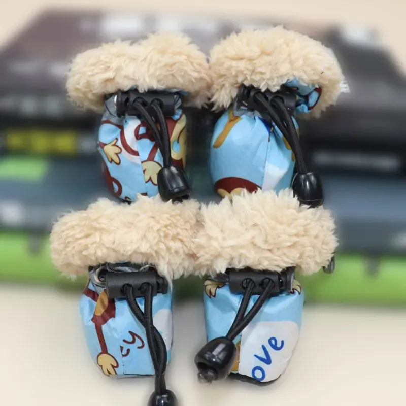 4-Pack Winter Dog Boots - Fleece Lined Waterproof Shoes with Anti-Slip Soles