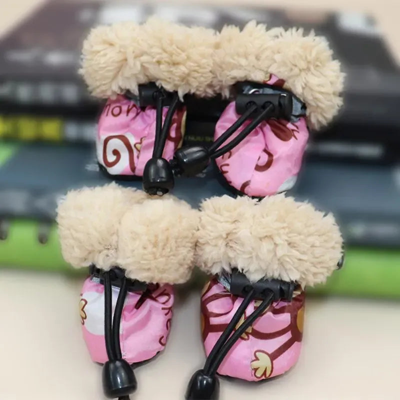 4-Pack Winter Dog Boots - Fleece Lined Waterproof Shoes with Anti-Slip Soles