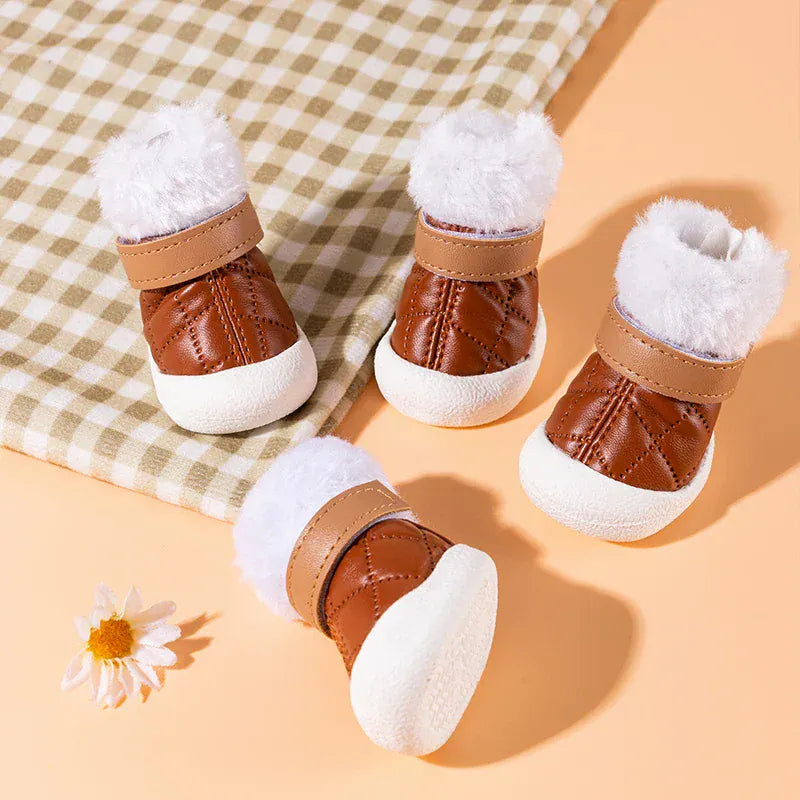 4-Pack Winter Pet Boots - Warm Anti-Slip Dog Shoes for Small Medium Dogs, Waterproof Snow Rain Boots with Secure Fasteners