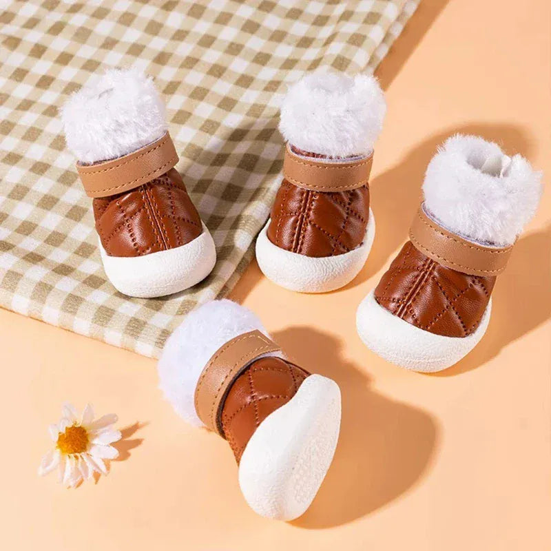 4-Pack Winter Pet Boots - Warm Anti-Slip Dog Shoes for Small Medium Dogs, Waterproof Snow Rain Boots with Secure Fasteners