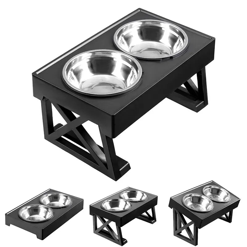 Adjustable Elevated Dog Bowl Stand - 3-Height Raised Feeder with Slow Feed Inserts