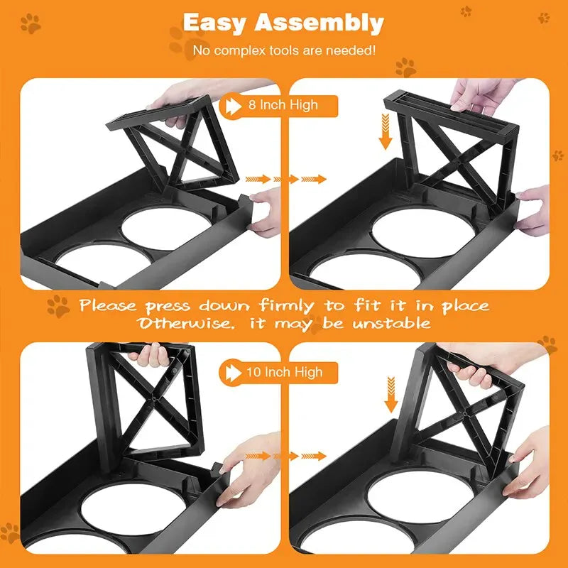 Adjustable Elevated Dog Bowl Stand - 3-Height Raised Feeder with Slow Feed Inserts