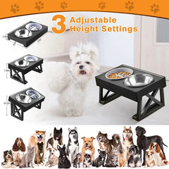 Adjustable Elevated Dog Bowl Stand - 3-Height Raised Feeder with Slow Feed Inserts
