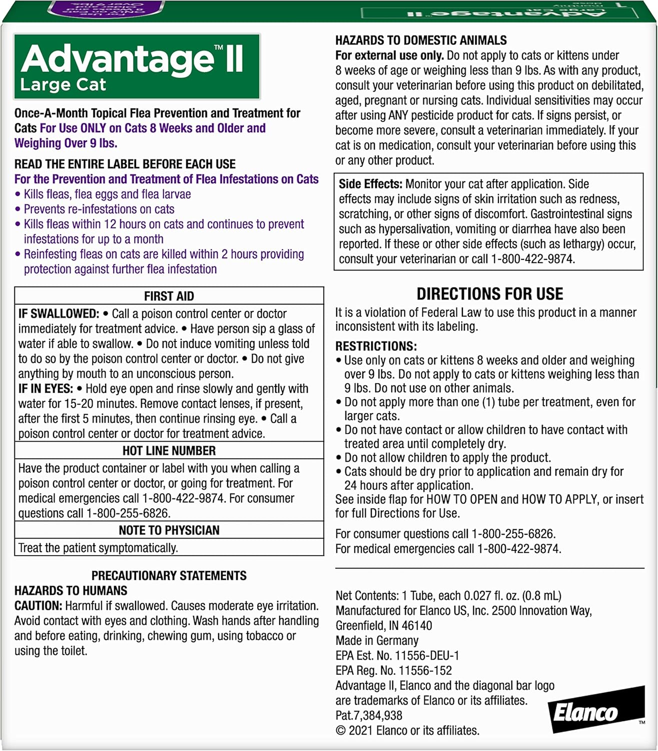 Advantage II Flea Treatment for Cats | Fast-Acting Flea Protection | Large Cats Over 9 lbs | 6 Month Supply