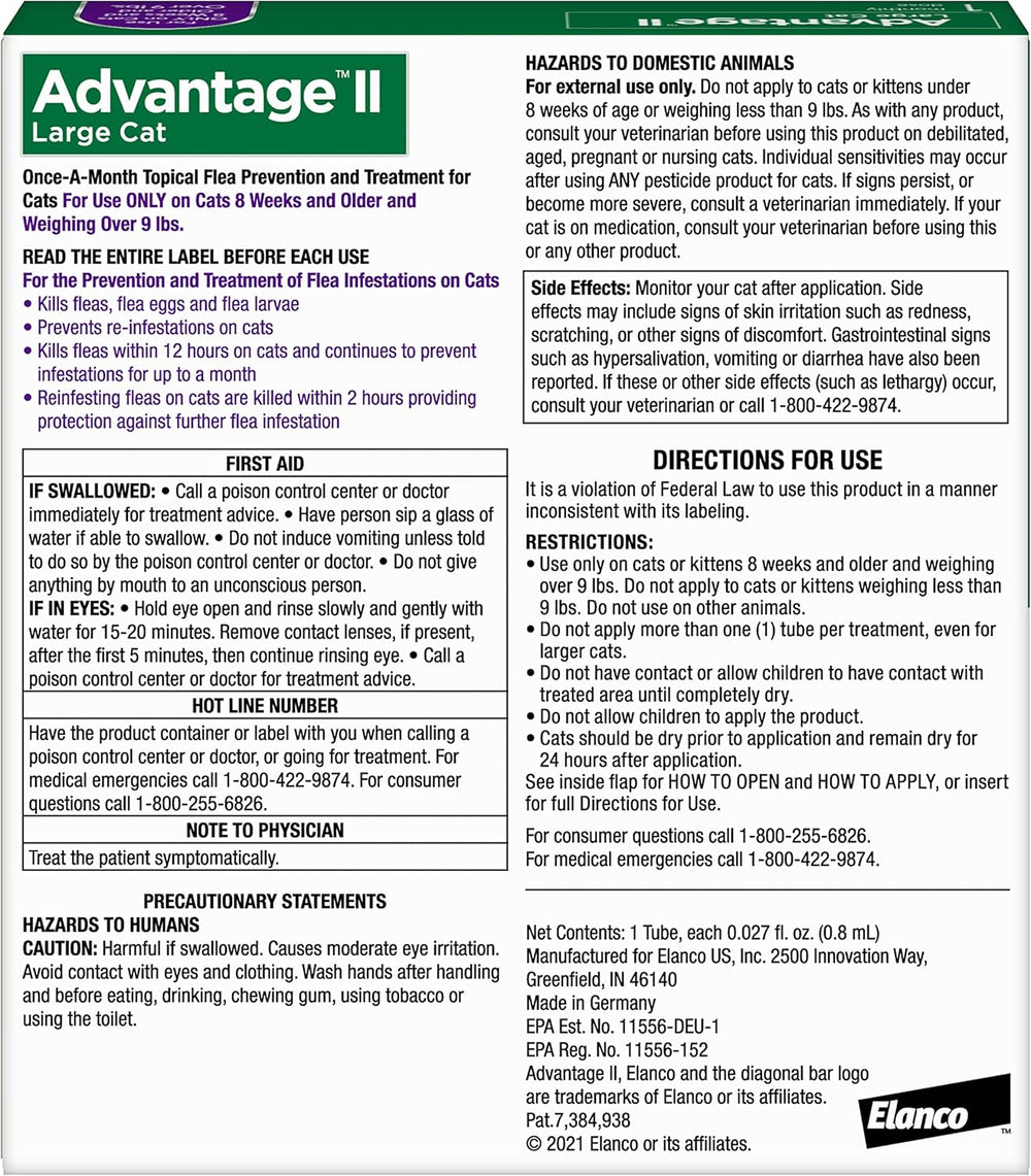 Advantage II Flea Treatment for Cats | Fast-Acting Flea Protection | Large Cats Over 9 lbs | 6 Month Supply