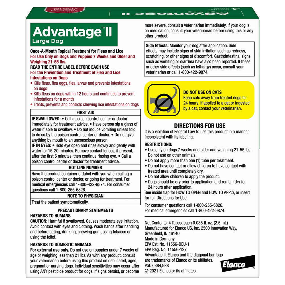 Advantage II Large Dog – Vet-Recommended Flea Treatment & Prevention for Dogs 21-55 lbs, 6-Month Supply