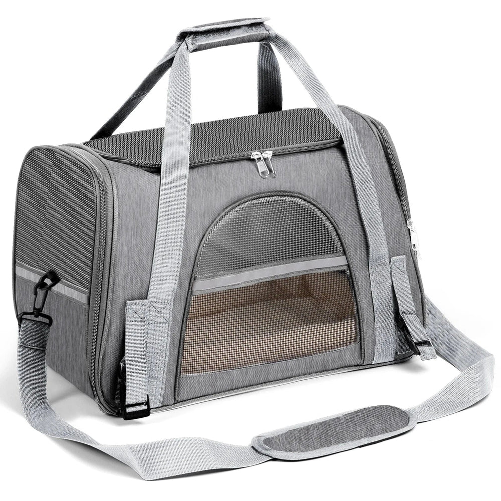 Airline Approved Pet Carrier for Small Dogs & Cats - Soft-Sided Foldable Travel Bag up to 15lbs, Portable Puppy Cat Carrier with Seatbelt Strap