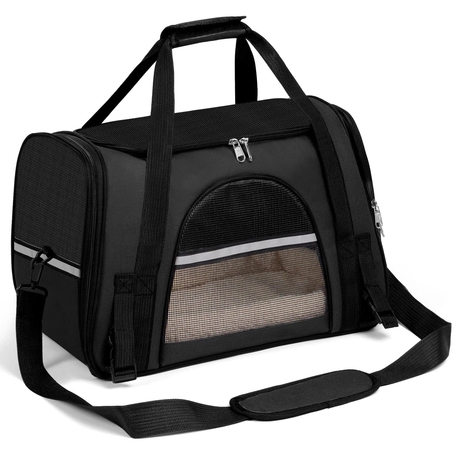 Airline Approved Pet Carrier for Small Dogs & Cats - Soft-Sided Foldable Travel Bag up to 15lbs, Portable Puppy Cat Carrier with Seatbelt Strap