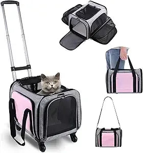 Airline Approved Rolling Cat Carrier - Expandable Soft-Sided Pet Travel Bag