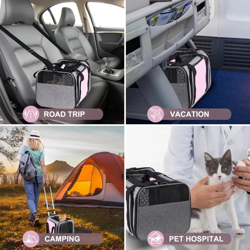 Airline Approved Rolling Cat Carrier - Expandable Soft-Sided Pet Travel Bag