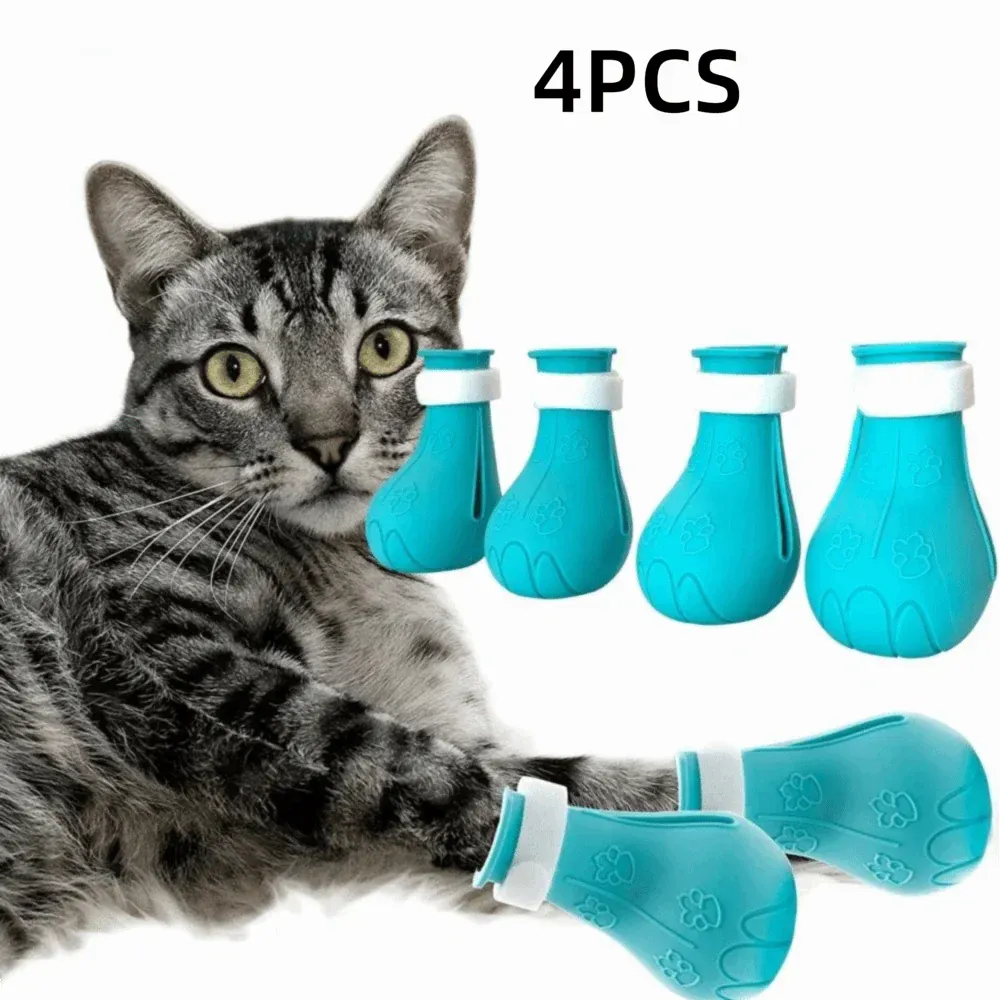 Anti-Scratch Cat Foot Covers - Adjustable Bath & Grooming Sleeves 4-Pack