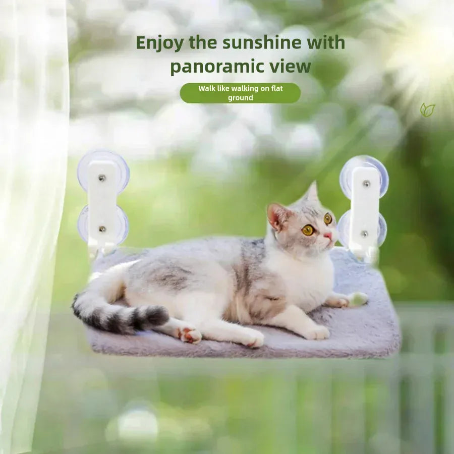 Assembly Free Cat Hammock - Foldable Plush Mesh Window Perch Double Suction
