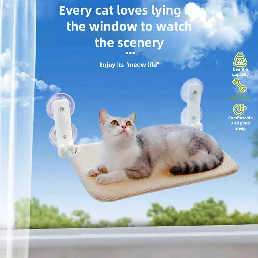 Assembly Free Cat Hammock - Foldable Plush Mesh Window Perch Double Suction