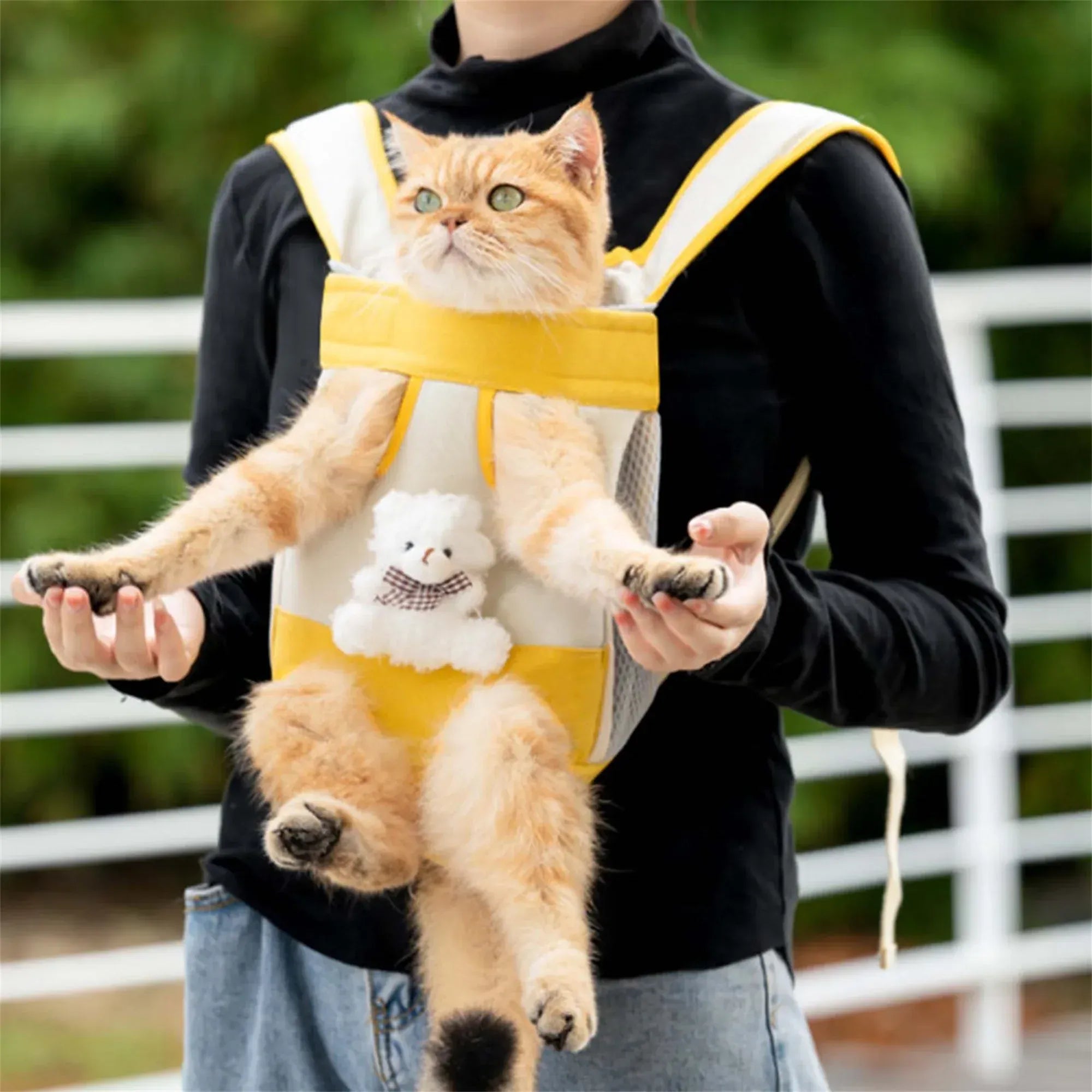 Bear Design Pet Carrier Backpack - Hands-Free Front & Back Cat Carrier with Legs-Out Design, Adjustable Breathable Pet Travel Bag (4 Sizes)
