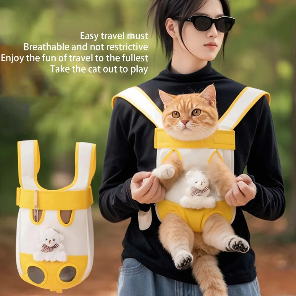 Bear Design Pet Carrier Backpack - Hands-Free Front & Back Cat Carrier with Legs-Out Design, Adjustable Breathable Pet Travel Bag (4 Sizes)