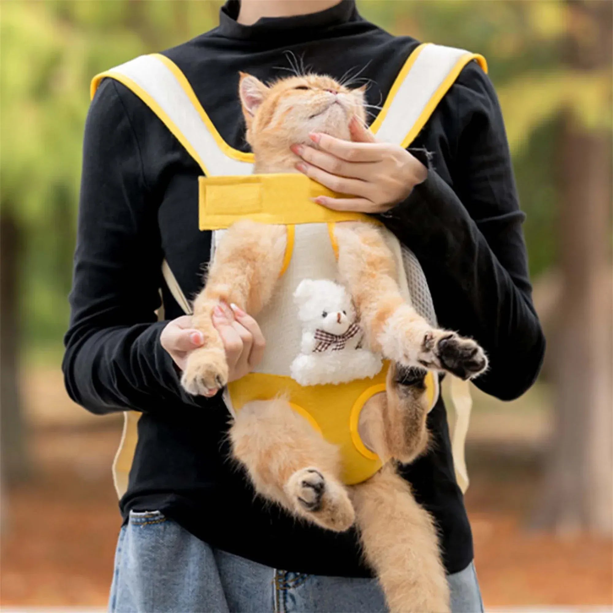 Bear Design Pet Carrier Backpack - Hands-Free Front & Back Cat Carrier with Legs-Out Design, Adjustable Breathable Pet Travel Bag (4 Sizes)