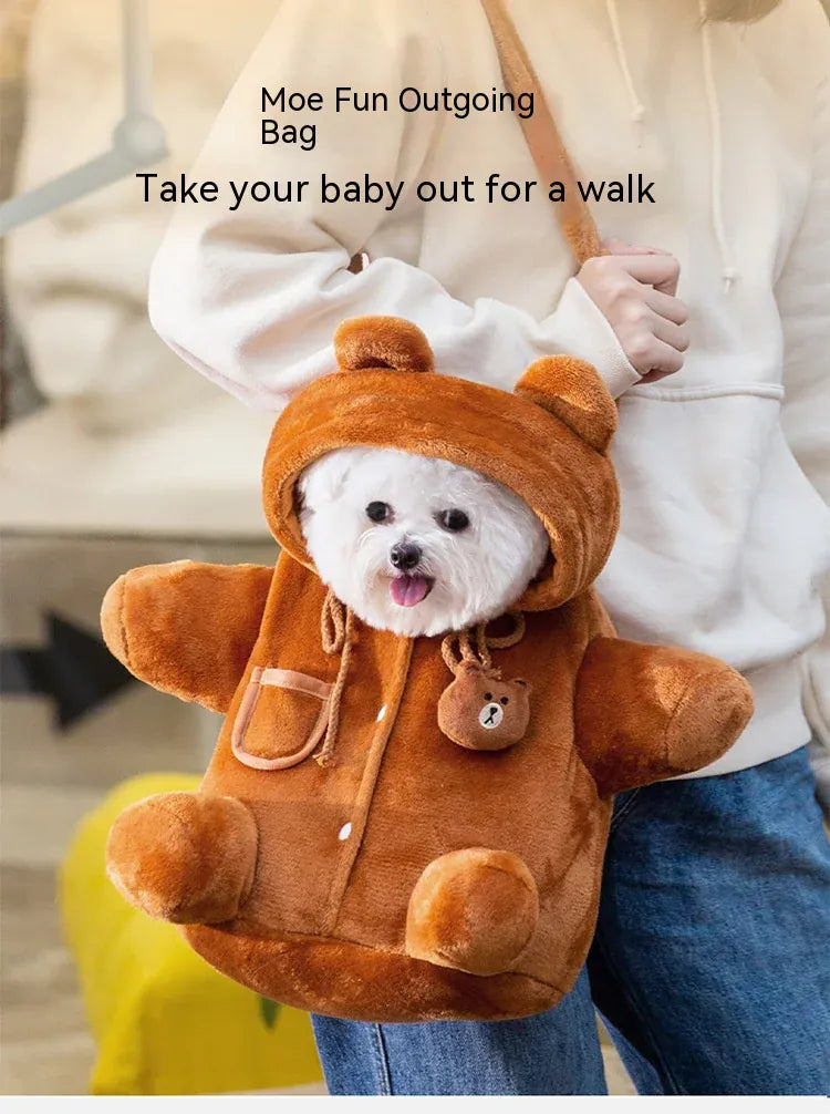 Bear Design Pet Shoulder Bag - Autumn Winter Warm Windproof Cat & Dog Crossbody Bag, Cute Cartoon Portable Outing Carrier (S/M/L)