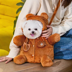 Bear Design Pet Shoulder Bag - Autumn Winter Warm Windproof Cat & Dog Crossbody Bag, Cute Cartoon Portable Outing Carrier (S/M/L)
