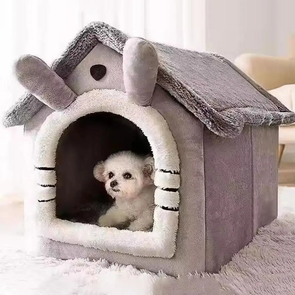 Bear Ear Pet House - Thickened Winter Warm Cat Bed with Removable Cushion