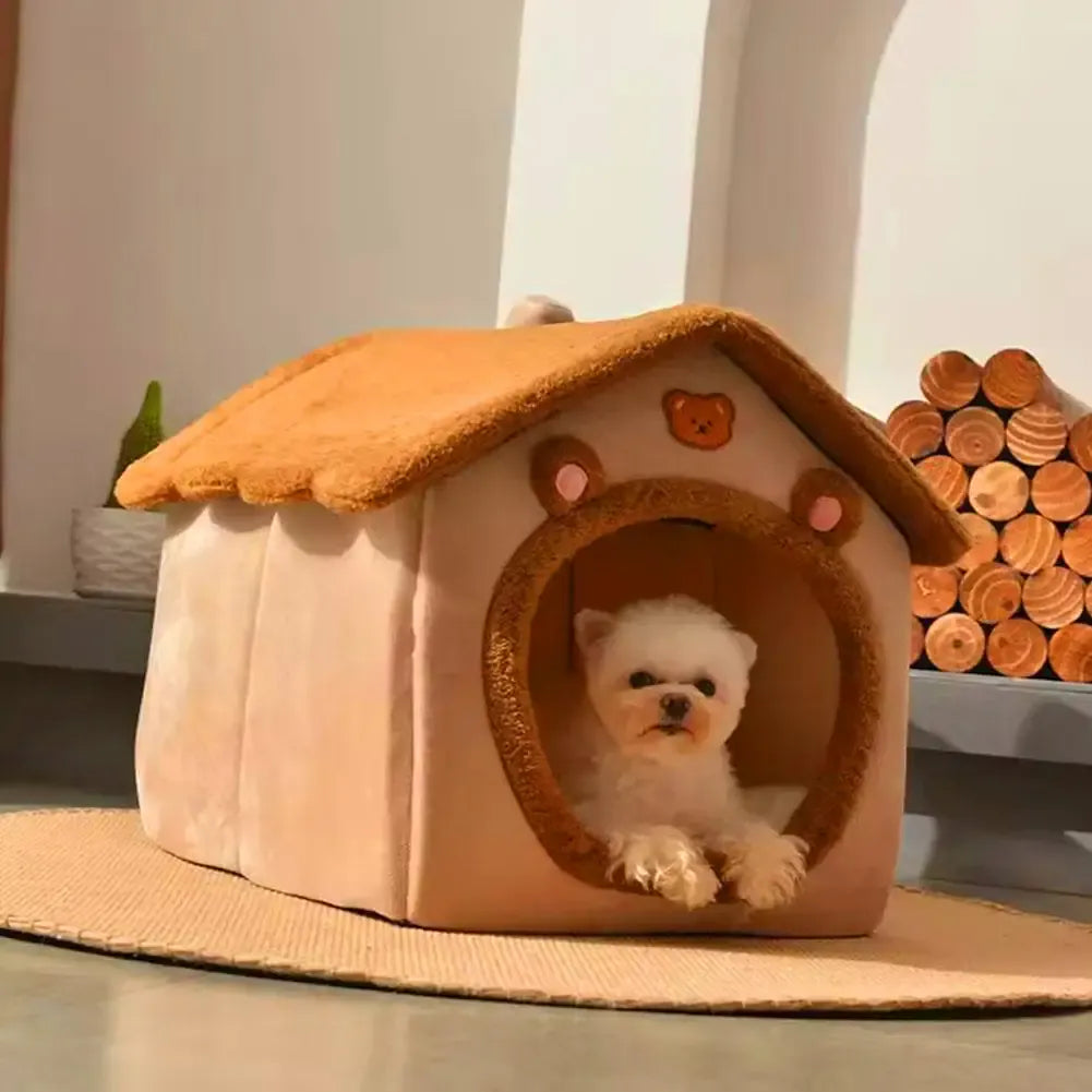 Bear Ear Pet House - Thickened Winter Warm Cat Bed with Removable Cushion