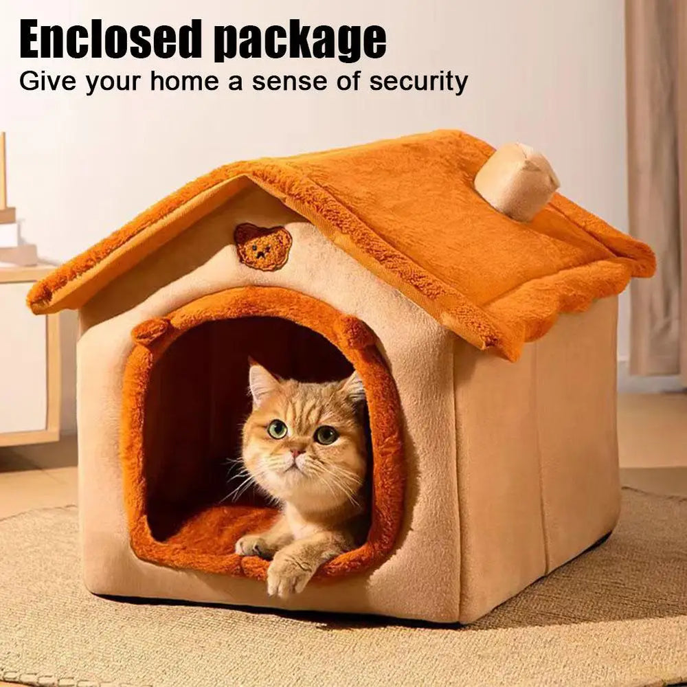 Bear Ear Pet House - Thickened Winter Warm Cat Bed with Removable Cushion