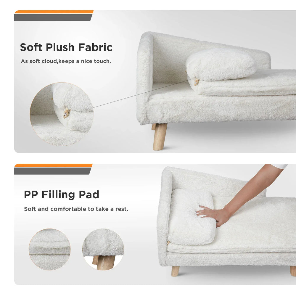 BINGOPAW Nordic Pet Sofa Bed - Elevated Dog & Cat Couch with Wooden Legs, Waterproof & Plush, for Small Pets, Beige