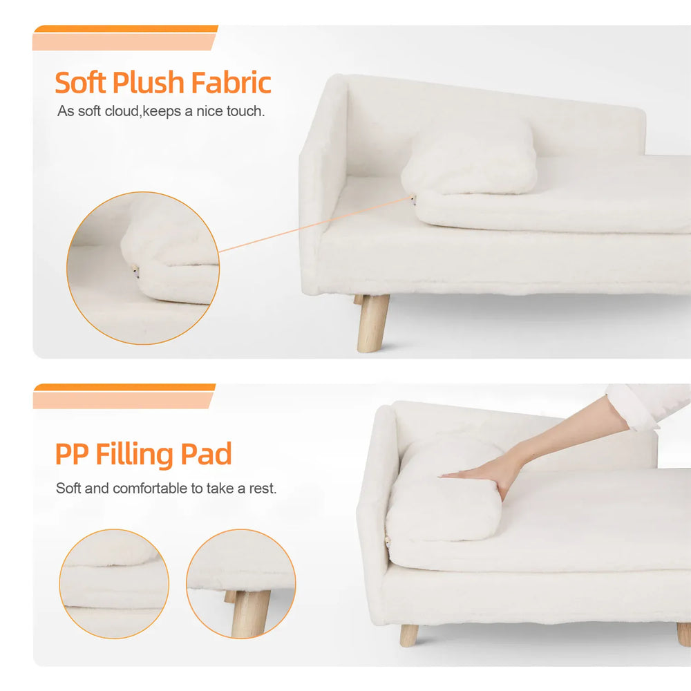 BINGOPAW Nordic Pet Sofa Bed - Elevated Dog & Cat Couch with Wooden Legs, Waterproof & Plush, for Small Pets, Beige