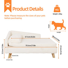 BINGOPAW Nordic Pet Sofa Bed - Elevated Dog & Cat Couch with Wooden Legs, Waterproof & Plush, for Small Pets, Beige