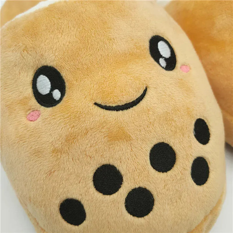 Bubble Tea Slippers - Cute Boba Themed Plush Indoor Shoes for Cat & Dog