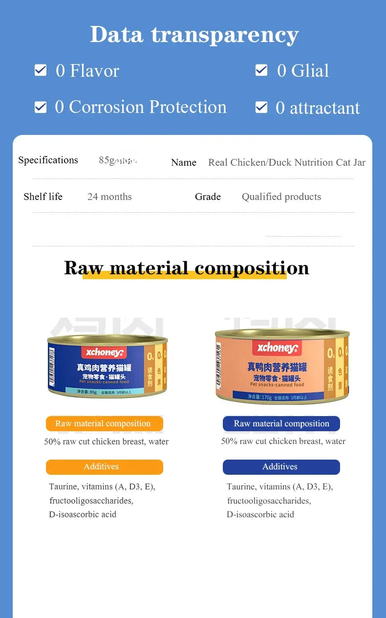 Canned Cat Food – Chicken & Duck Wet Food for Kittens and Adult Cats, Hydrating Pet Snacks, 85g