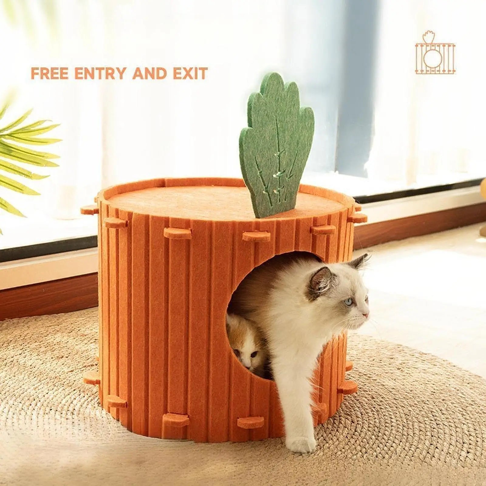Carrot-Shaped Felt Cat Bed - Semi-Enclosed Hideaway for Small Pets
