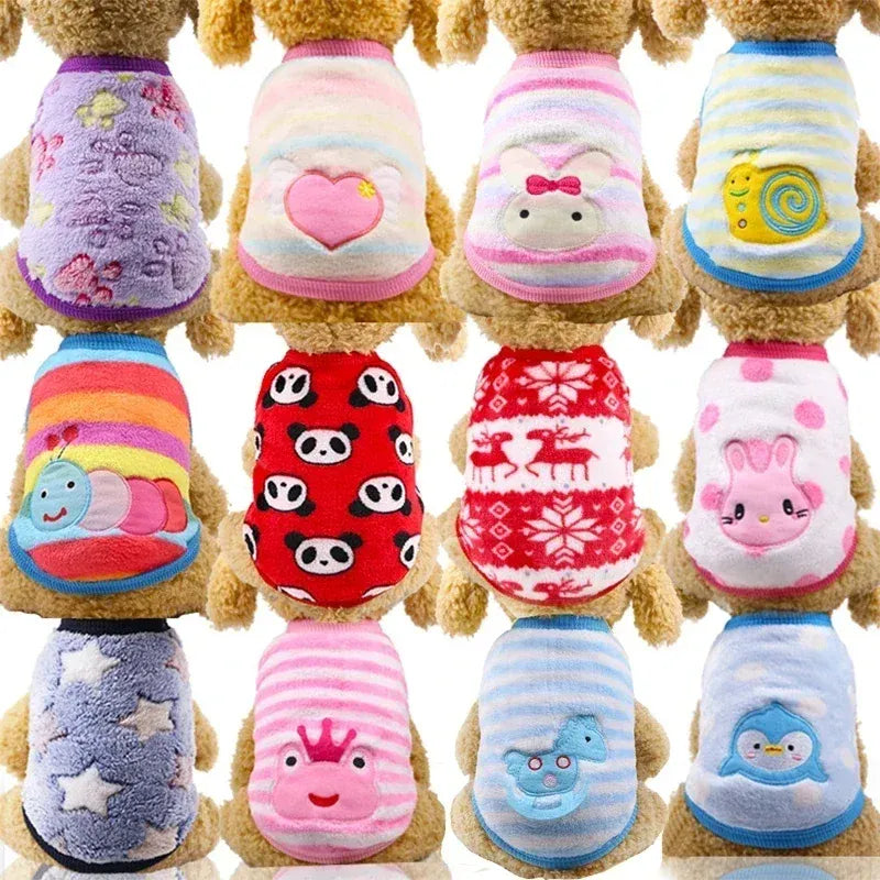 Cartoon Fleece Pet Clothes | Winter Warm Dog & Cat Vest – Cozy Sweater for Small Dogs & Cats