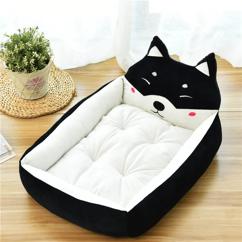 Cartoon Pet Bed Sofa - Washable Cotton Small Dog Cat Bed with Backrest