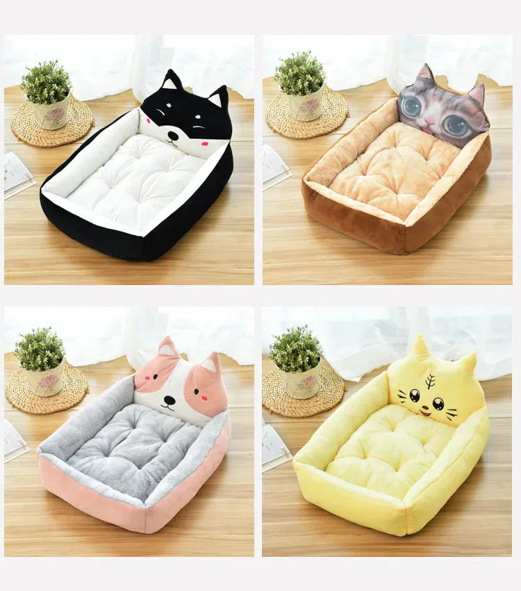 Cartoon Pet Bed Sofa - Washable Cotton Small Dog Cat Bed with Backrest