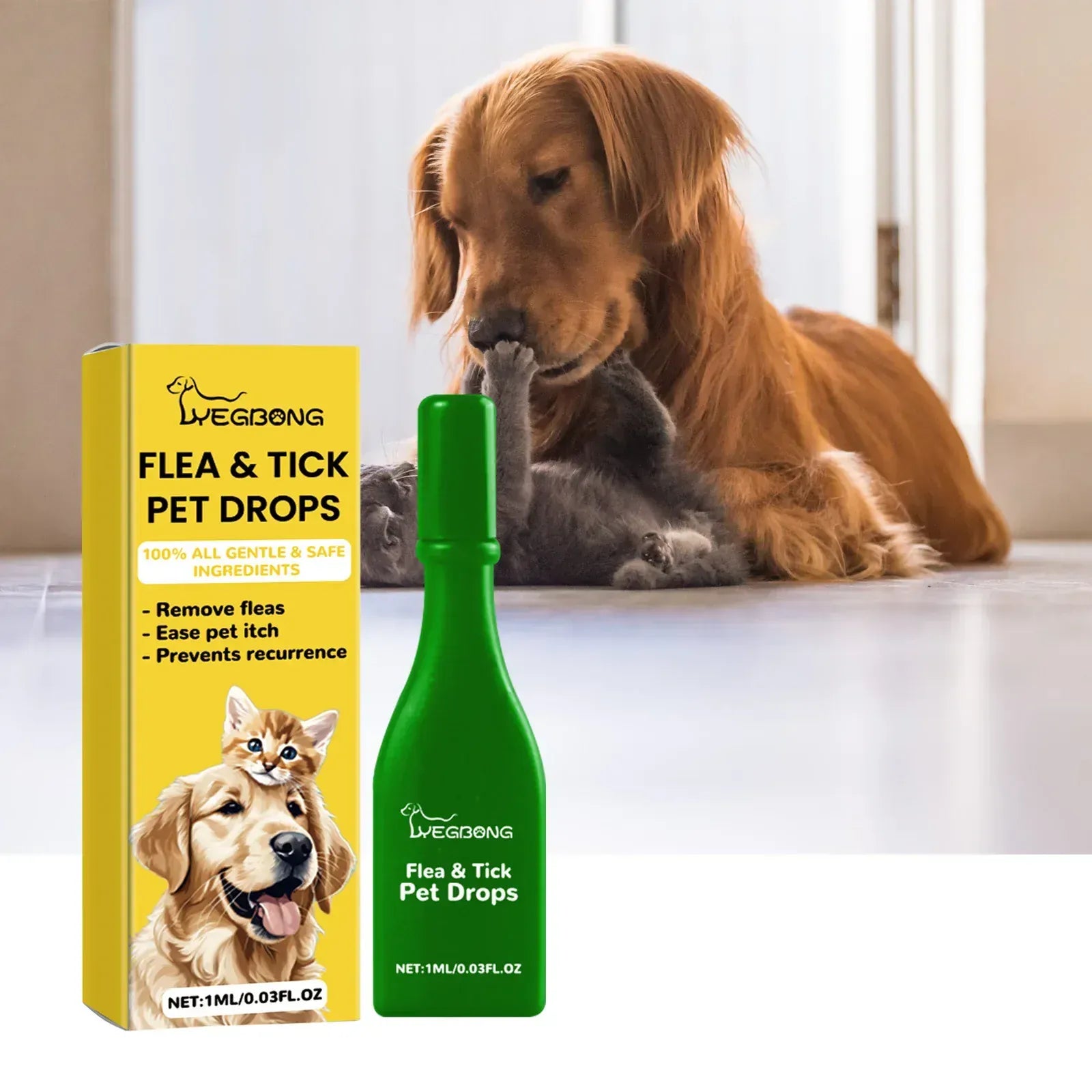 Cat Anti-Flea Drops - Monthly Flea & Tick Treatment, Skin Itching Relief & Deworming Drops for Cats (1ml/3ml/5ml/8ml Options)