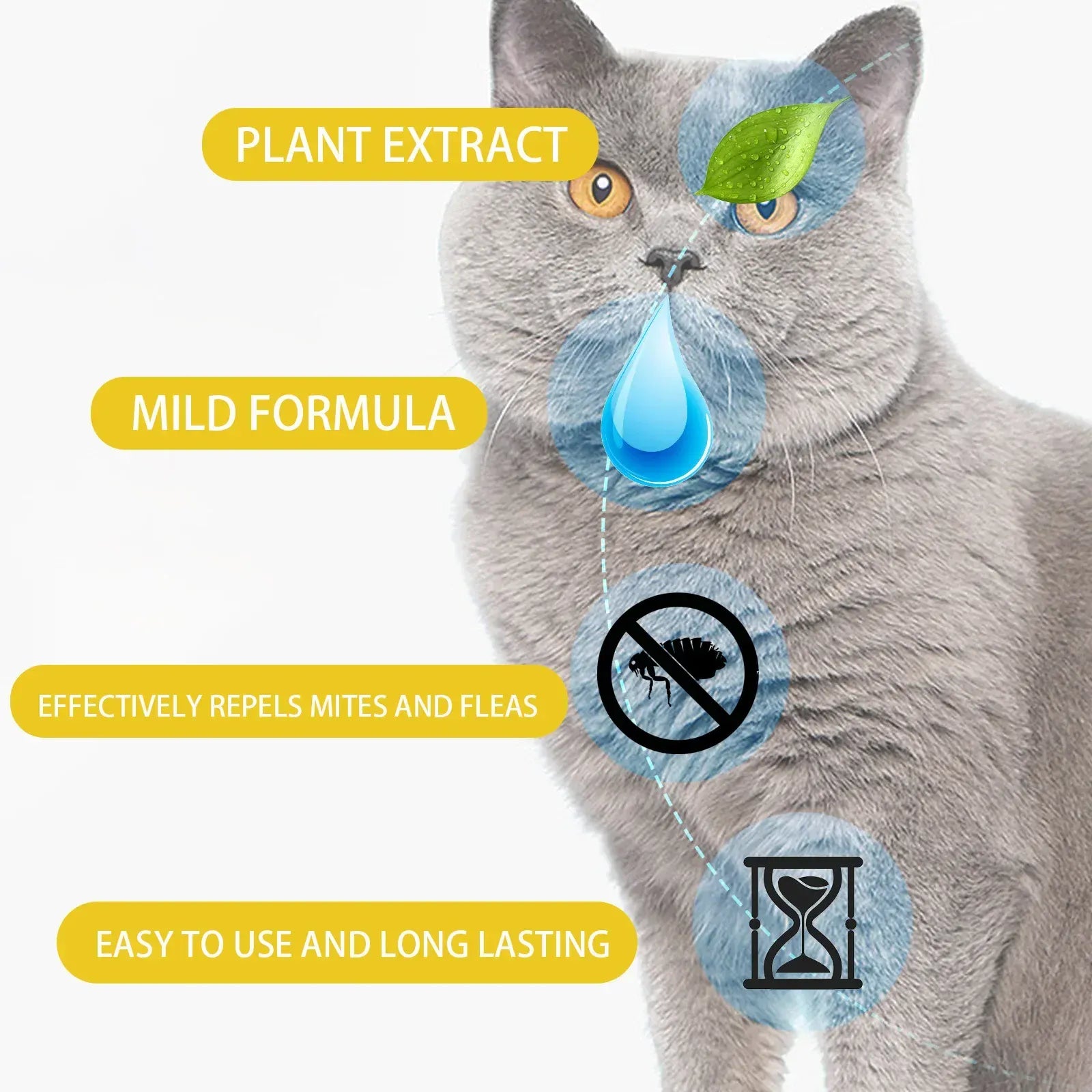Cat Anti-Flea Drops - Monthly Flea & Tick Treatment, Skin Itching Relief & Deworming Drops for Cats (1ml/3ml/5ml/8ml Options)